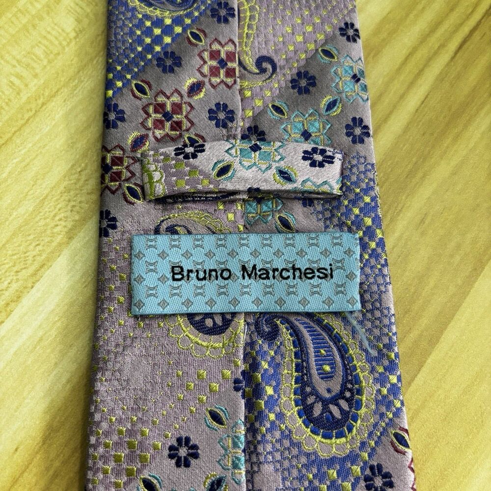 Bruno Marchesi Paisley Silk Necktie Tie Men's Multicolor Work Wedding Dad Gift - Picture 3 of 6